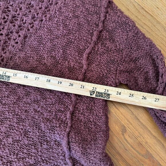Free People Women Mauve Sheer Front Chunky Knit Pretty Pointelle Vee Sweater Sma - Picture 7 of 9